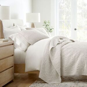 Becky Cameron - Stripes Floral and Diamonds Quilted Coverlet Set W Natural